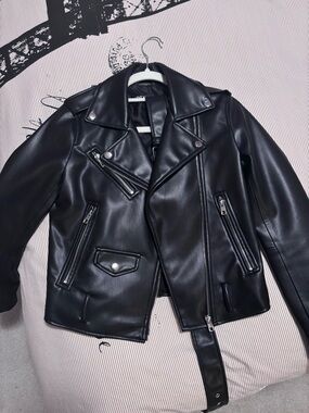 Zara Black Faux Leather Moto Jacket - Women Size XS